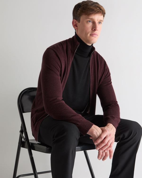 n.peal Men's Hyde Fine Gauge Cashmere Full Zip Sweater In Claret Red