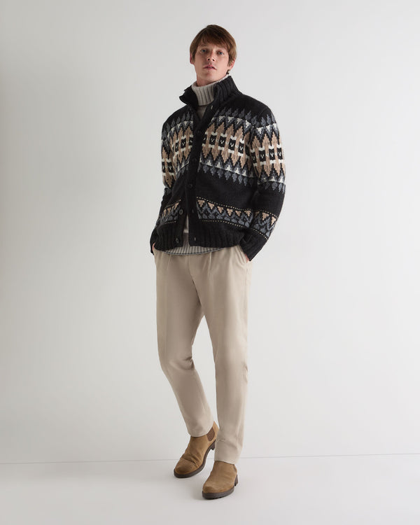 N.peal Men's Jacquard Button Through Cashmere Cardigan In Charcoal Grey