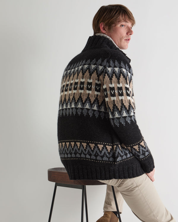 N.peal Men's Jacquard Button Through Cashmere Cardigan In Charcoal Grey