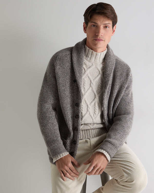 n.peal Men's Kensington Cashmere Cardigan In Soft Truffle Brown Marl