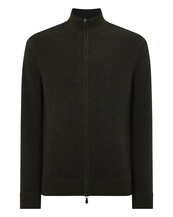 N.peal Men's Knightsbridge Full Zip Cashmere Sweater In Arabica Khaki Green