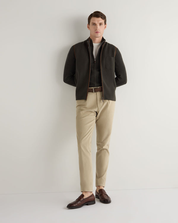 N.peal Men's Knightsbridge Full Zip Cashmere Sweater In Arabica Khaki Green