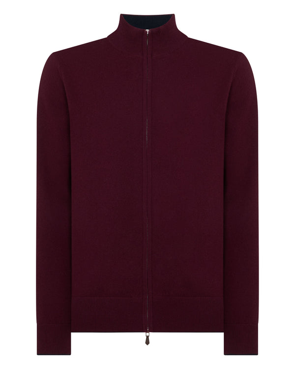 N.peal Men's Knightsbridge Full Zip Cashmere Sweater In Bordeaux Red