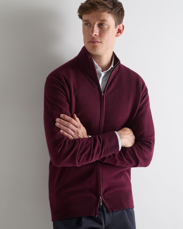 n.peal Men's Knightsbridge Full Zip Cashmere Sweater In Bordeaux Red