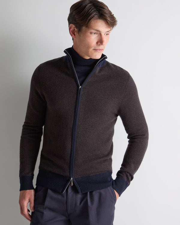 n.peal Men's Knightsbridge Full Zip Cashmere Sweater In Chocolate Brown