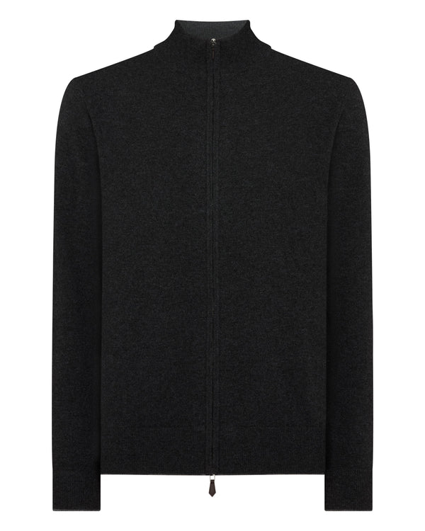 N.peal Men's Knightsbridge Full Zip Cashmere Sweater In Deep Charcoal Grey