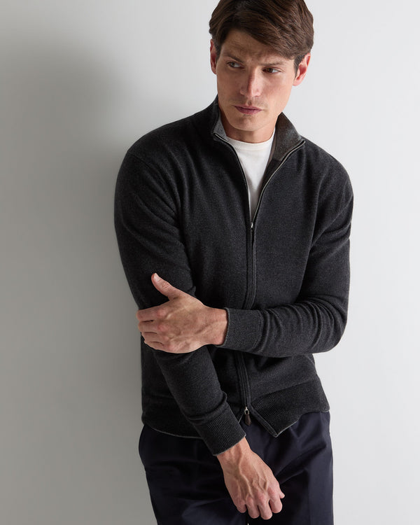 n.peal Men's Knightsbridge Full Zip Cashmere Sweater In Deep Charcoal Grey