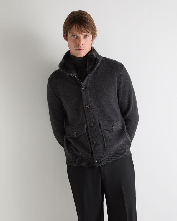 n.peal Men's Knitted Cashmere Jacket In Deep Charcoal Grey