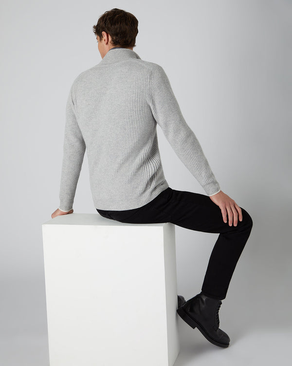 N.peal Men's Lambeth Rib Full Zip Cashmere Cardigan In Fumo Grey
