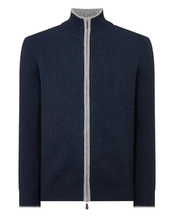 N.peal Men's Lambeth Rib Full Zip Cashmere Cardigan In Indigo Blue