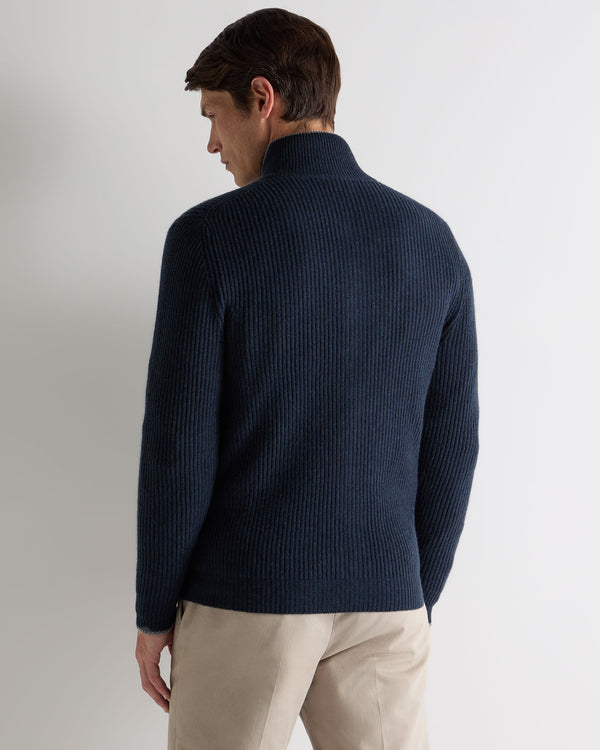 N.peal Men's Lambeth Rib Full Zip Cashmere Cardigan In Indigo Blue