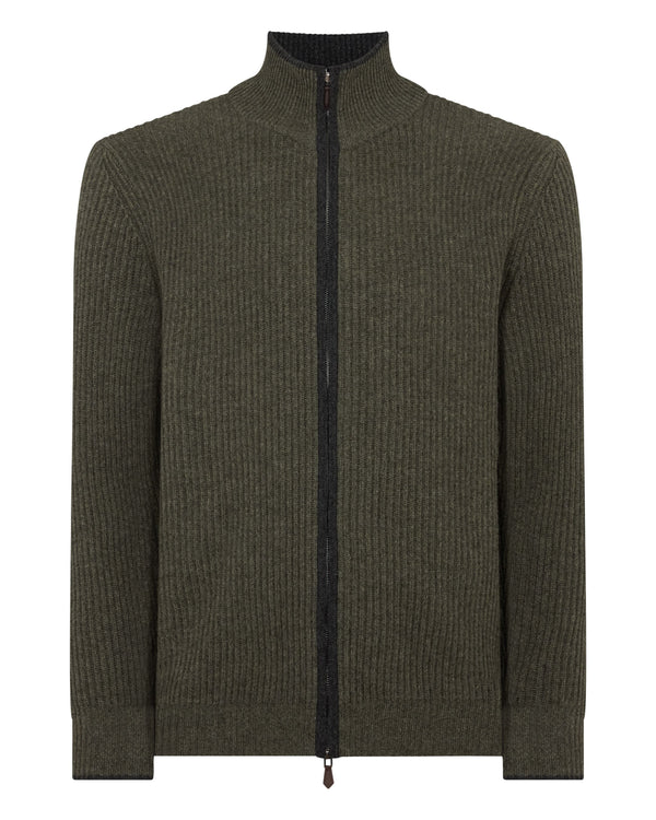 N.peal Men's Lambeth Rib Full Zip Cashmere Cardigan In Moss Green
