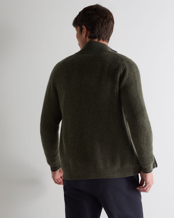 N.peal Men's Lambeth Rib Full Zip Cashmere Cardigan In Moss Green