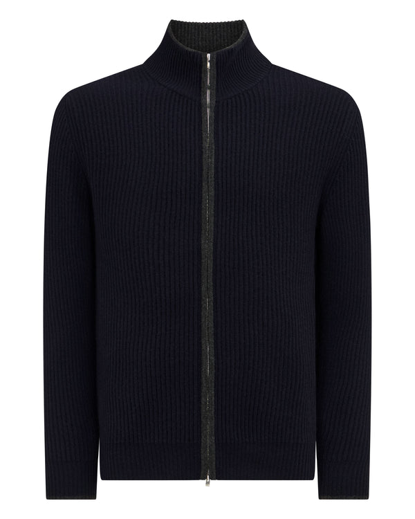 N.peal Men's Lambeth Rib Full Zip Cashmere Cardigan In Navy Blue