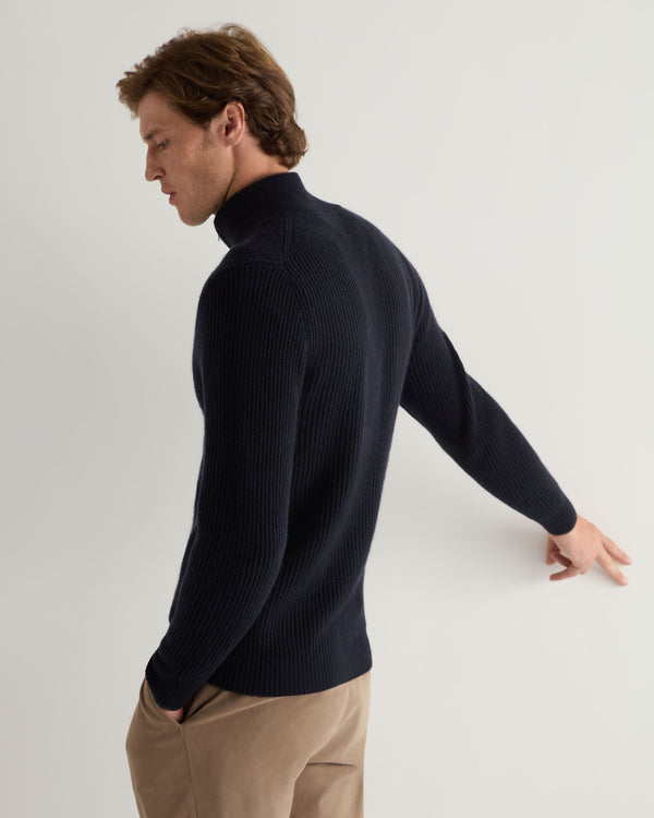 N.peal Men's Lambeth Rib Full Zip Cashmere Cardigan In Navy Blue