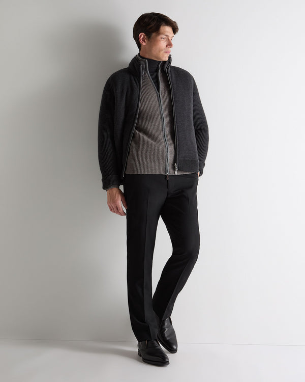 N.peal Men's Lambeth Rib Full Zip Cashmere Cardigan In Wood Smoke Brown