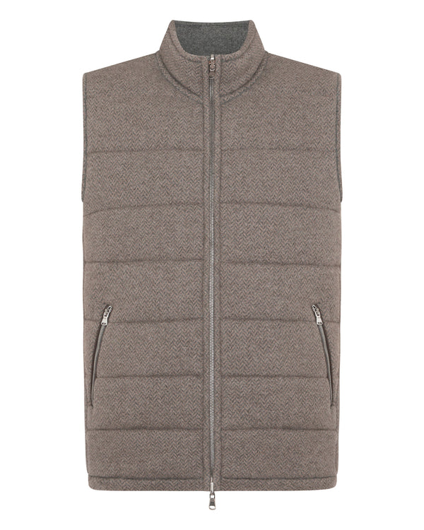 N.peal Men's Mall Herringbone Cashmere Gilet In Otter Brown
