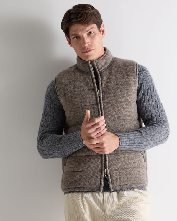 n.peal Men's Mall Herringbone Cashmere Gilet In Otter Brown