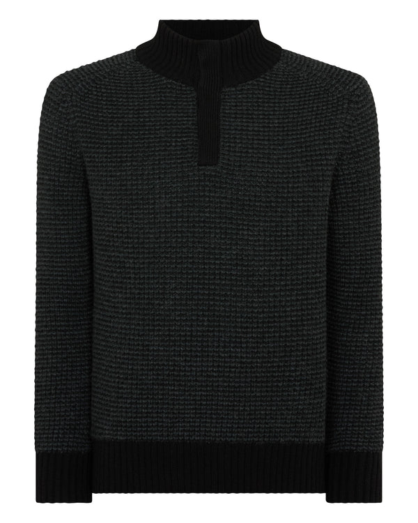 N.peal Men's Moss Stitch Half Button Cashmere Sweater In Black