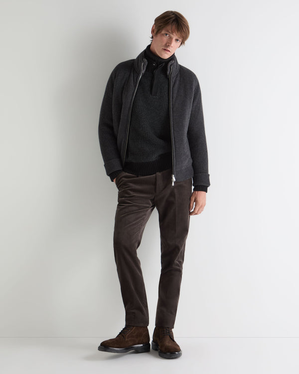 N.peal Men's Moss Stitch Half Button Cashmere Sweater In Black