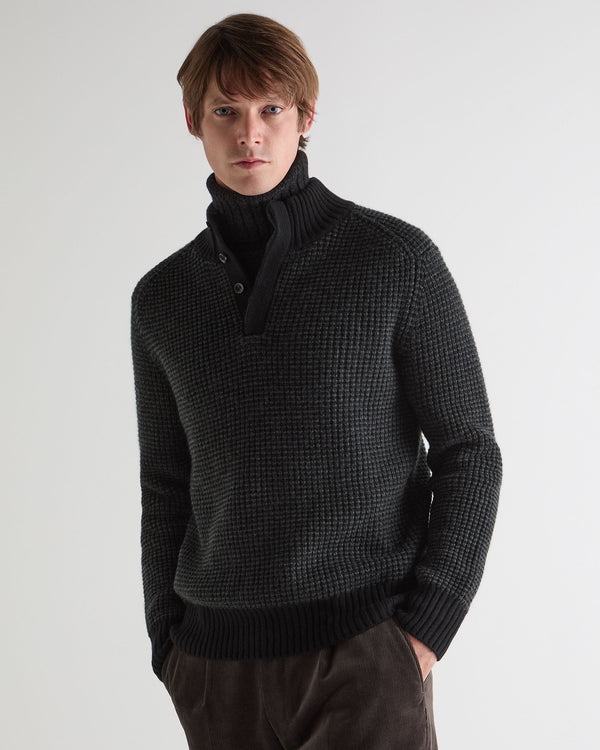 n.peal Men's Moss Stitch Half Button Cashmere Sweater In Black