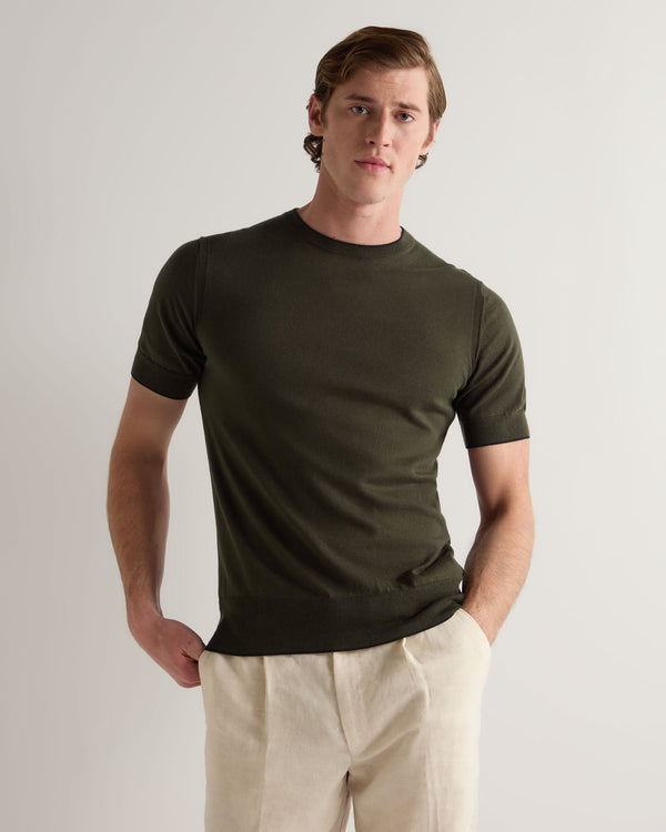 n.peal Men's Newquay Cotton Cashmere T-Shirt In Arabica Khaki Green