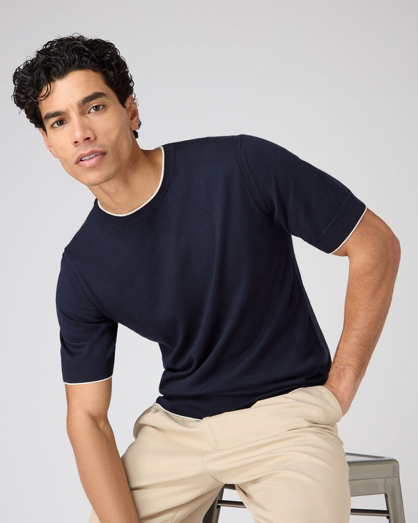 n.peal Men's Newquay Cotton Cashmere T-Shirt In Navy Blue