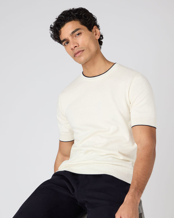 n.peal Men's Newquay Cotton Cashmere T-Shirt In New Ivory White