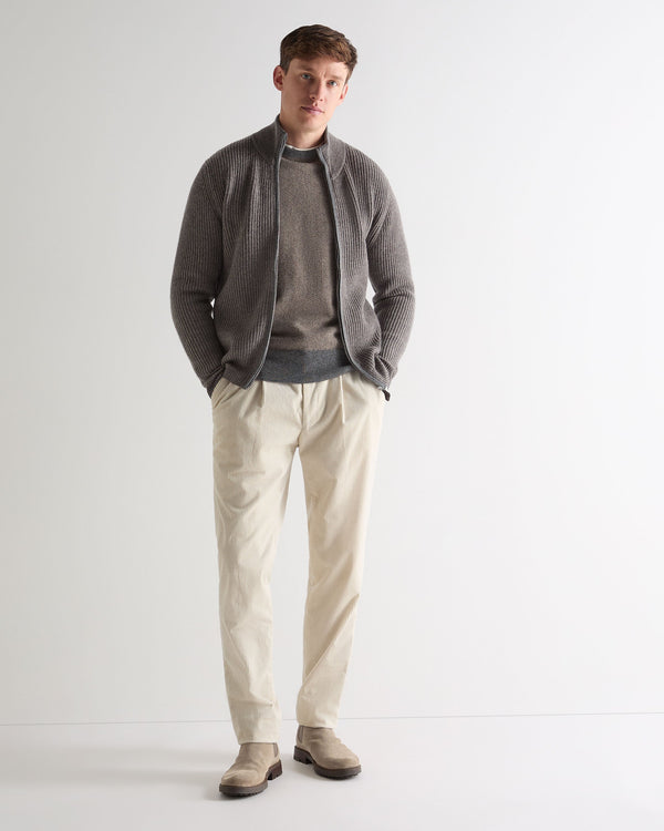 N.peal Men's Oxford Herringbone Round Neck Cashmere Sweater In Otter Brown