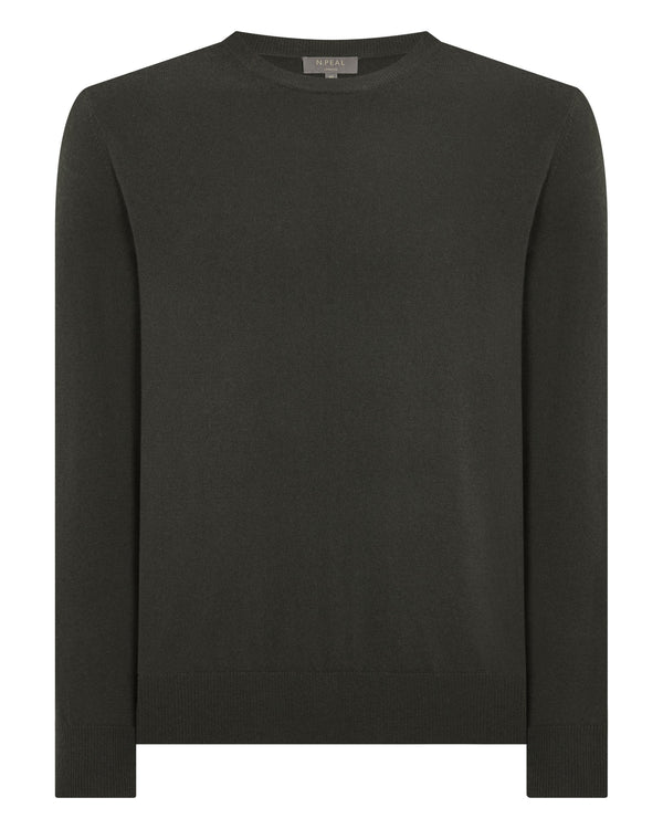 N.peal Men's Oxford Round Neck Cashmere Sweater In Arabica Khaki Green