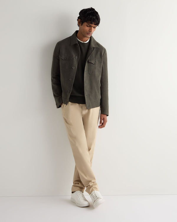 N.peal Men's Oxford Round Neck Cashmere Sweater In Arabica Khaki Green