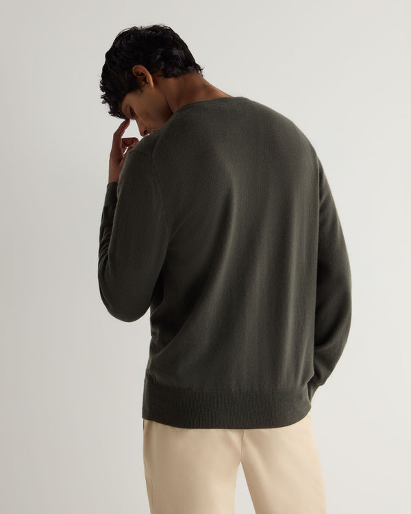 N.peal Men's Oxford Round Neck Cashmere Sweater In Arabica Khaki Green
