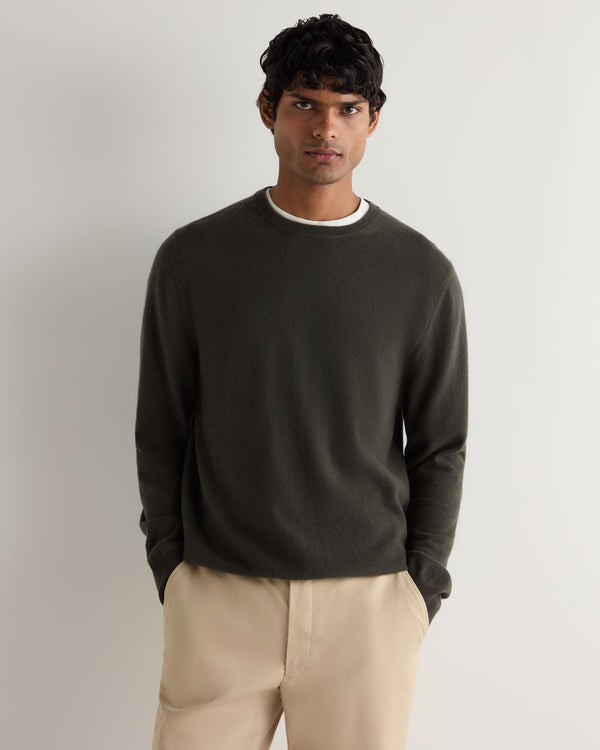 n.peal Men's Oxford Round Neck Cashmere Sweater In Arabica Khaki Green