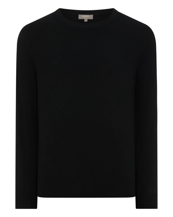 N.peal Men's Oxford Round Neck Cashmere Sweater In Black