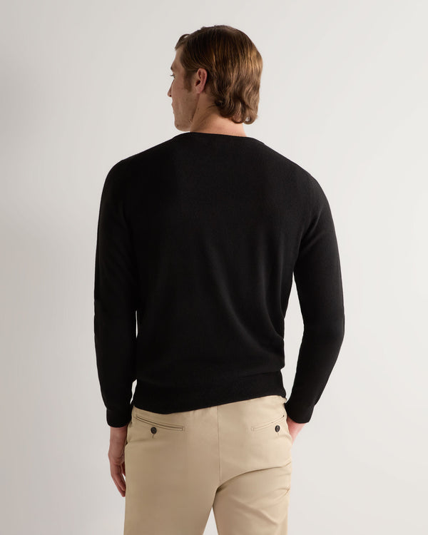 N.peal Men's Oxford Round Neck Cashmere Sweater In Black