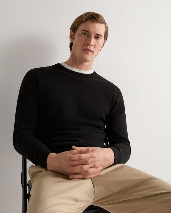 n.peal Men's Oxford Round Neck Cashmere Sweater In Black