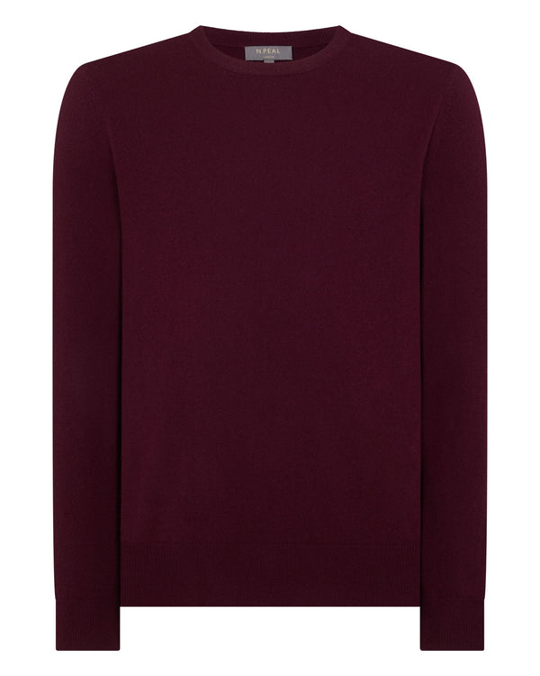 N.peal Men's Oxford Round Neck Cashmere Sweater In Bordeaux Red