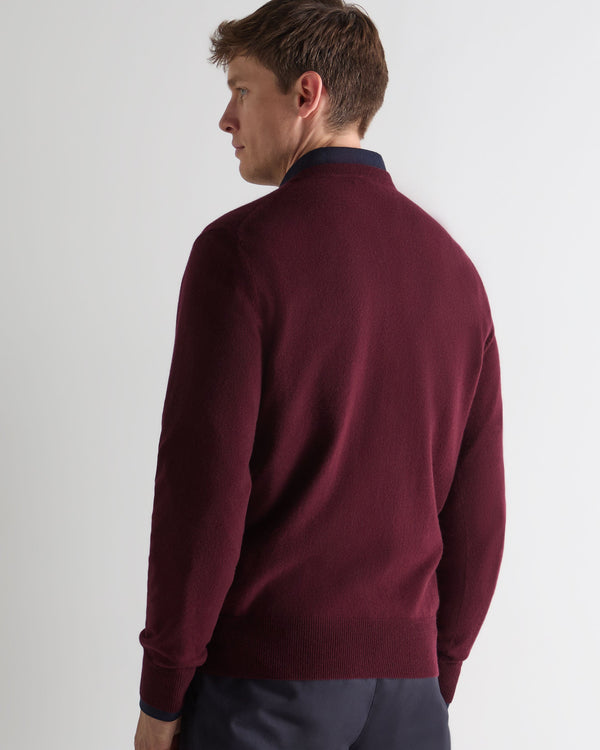 N.peal Men's Oxford Round Neck Cashmere Sweater In Bordeaux Red
