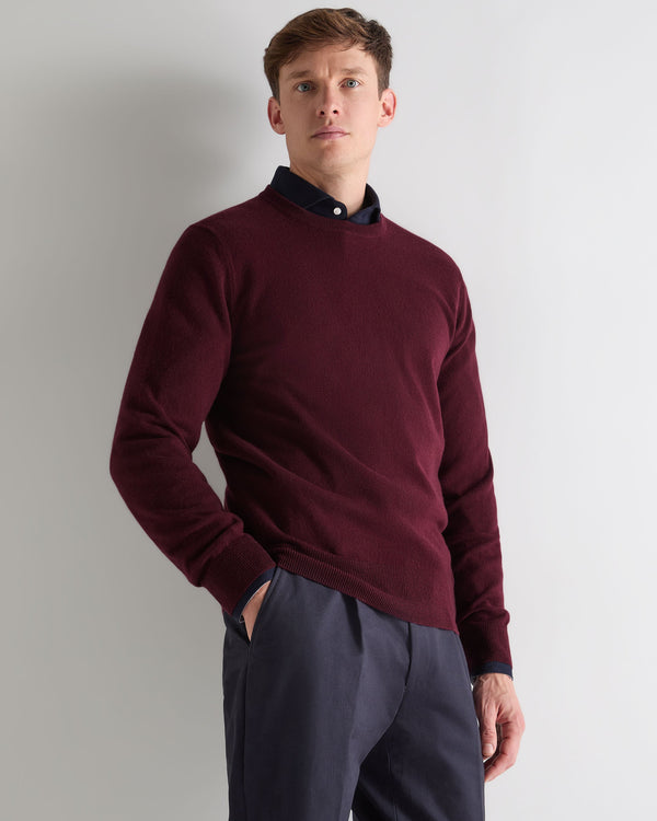 n.peal Men's Oxford Round Neck Cashmere Sweater In Bordeaux Red