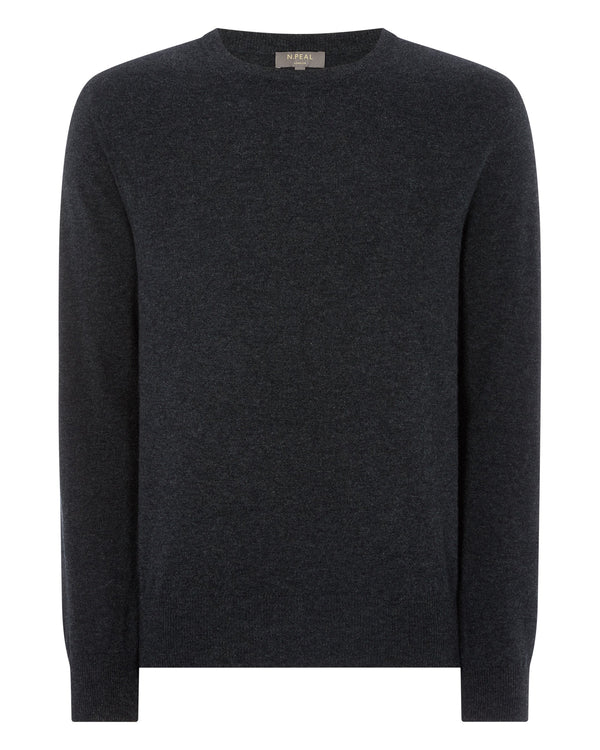 N.peal Men's Oxford Round Neck Cashmere Sweater In Dark Charcoal Grey