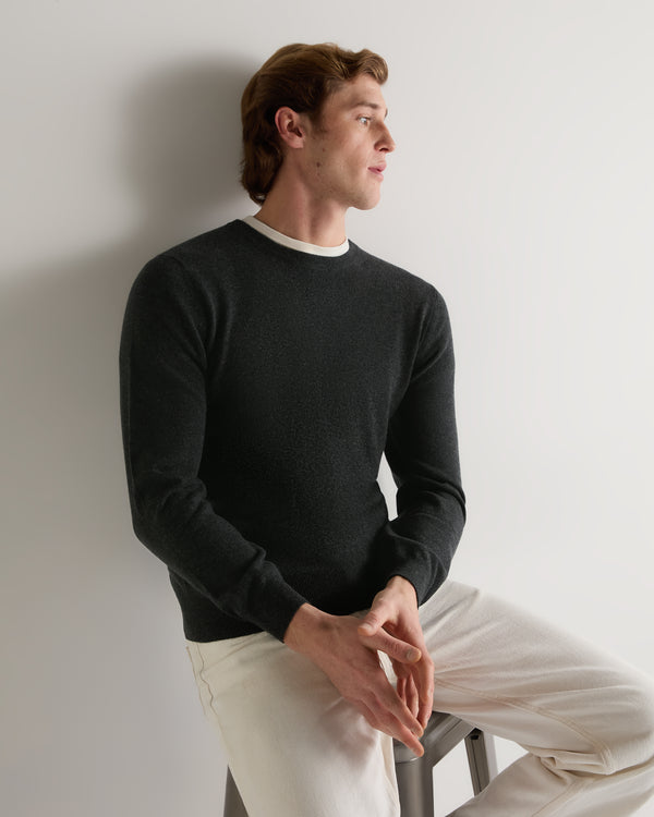 n.peal Men's Oxford Round Neck Cashmere Sweater In Dark Charcoal Grey