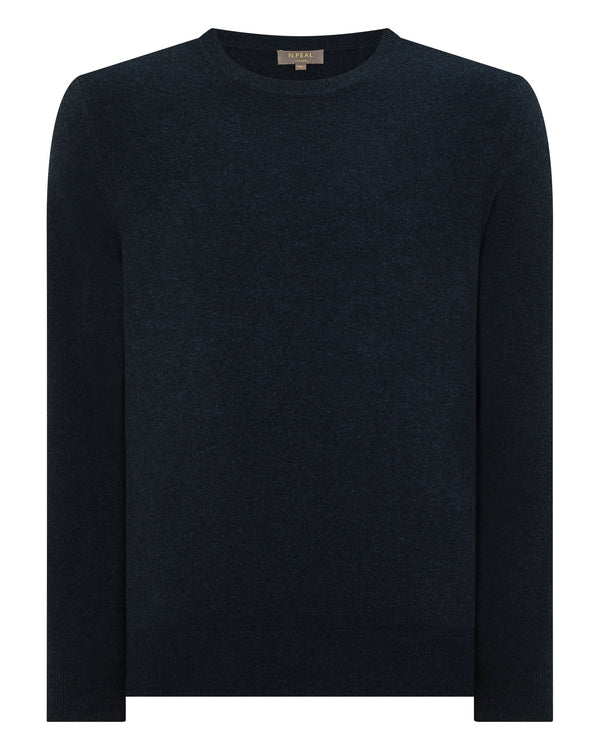 N.peal Men's Oxford Round Neck Cashmere Sweater In Indigo Blue