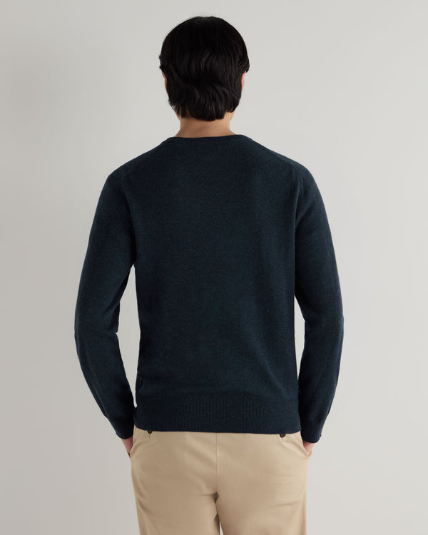 N.peal Men's Oxford Round Neck Cashmere Sweater In Indigo Blue