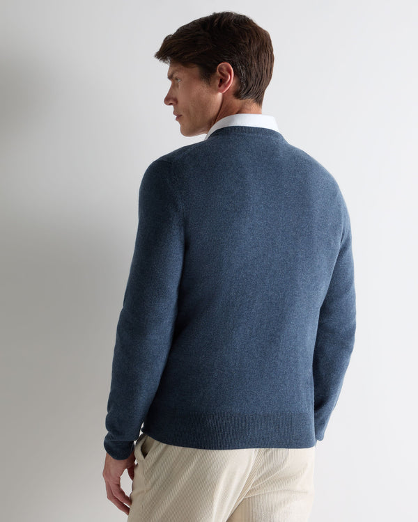 N.peal Men's Oxford Round Neck Cashmere Sweater In Light Denim Blue