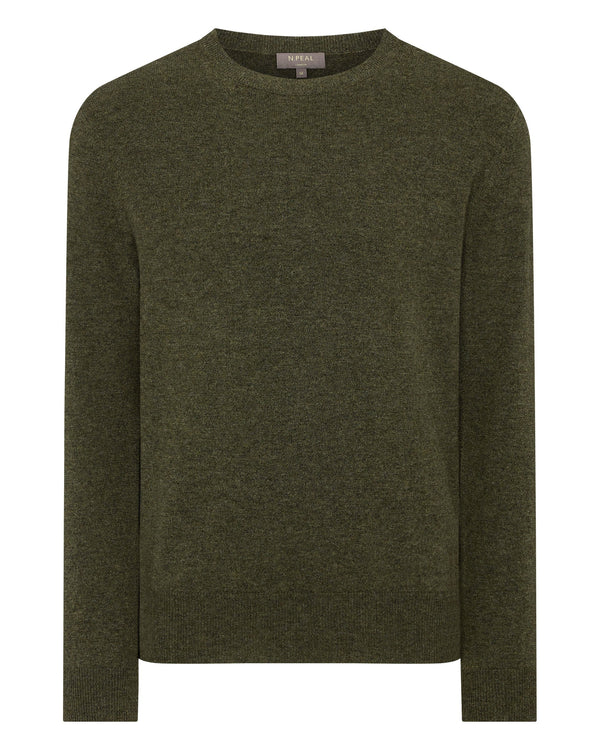 N.peal Men's Oxford Round Neck Cashmere Sweater In Moss Green