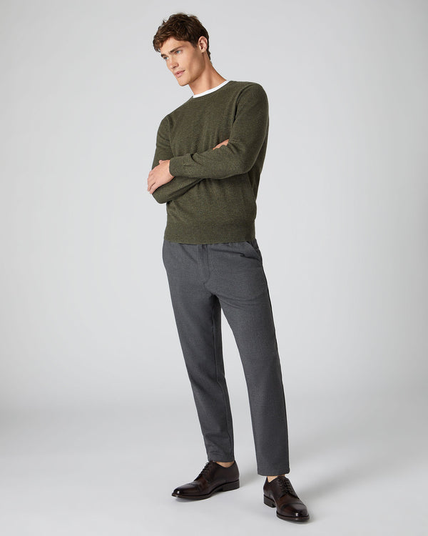 N.peal Men's Oxford Round Neck Cashmere Sweater In Moss Green