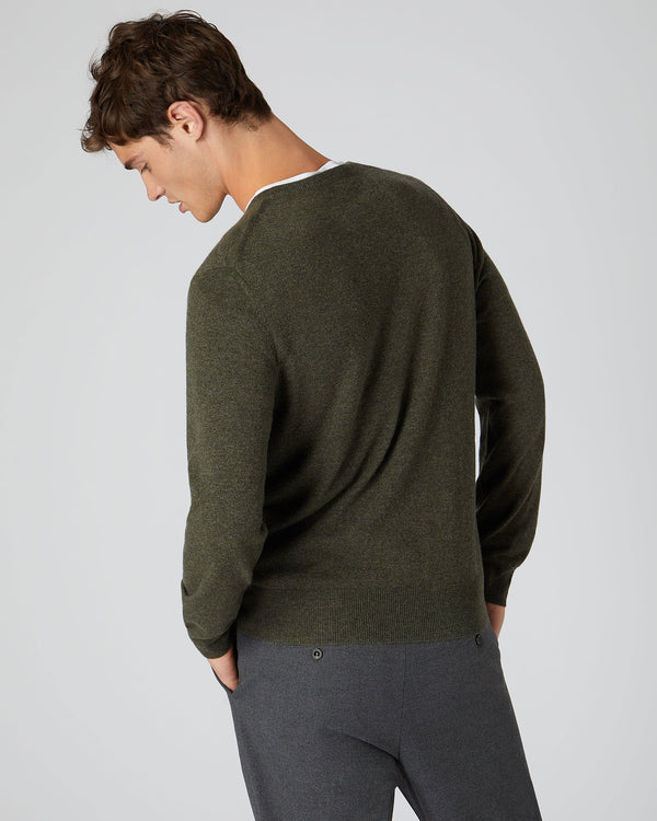 N.peal Men's Oxford Round Neck Cashmere Sweater In Moss Green