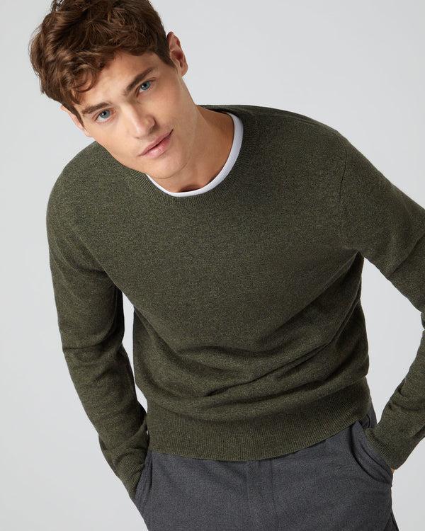 n.peal Men's Oxford Round Neck Cashmere Sweater In Moss Green