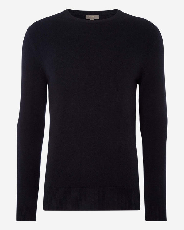 N.peal Men's Oxford Round Neck Cashmere Sweater In Navy Blue