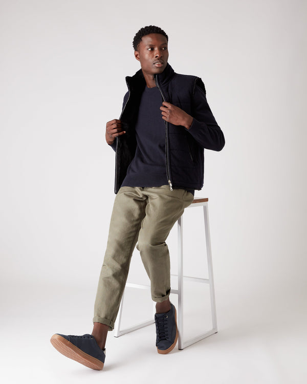 N.peal Men's Oxford Round Neck Cashmere Sweater In Navy Blue